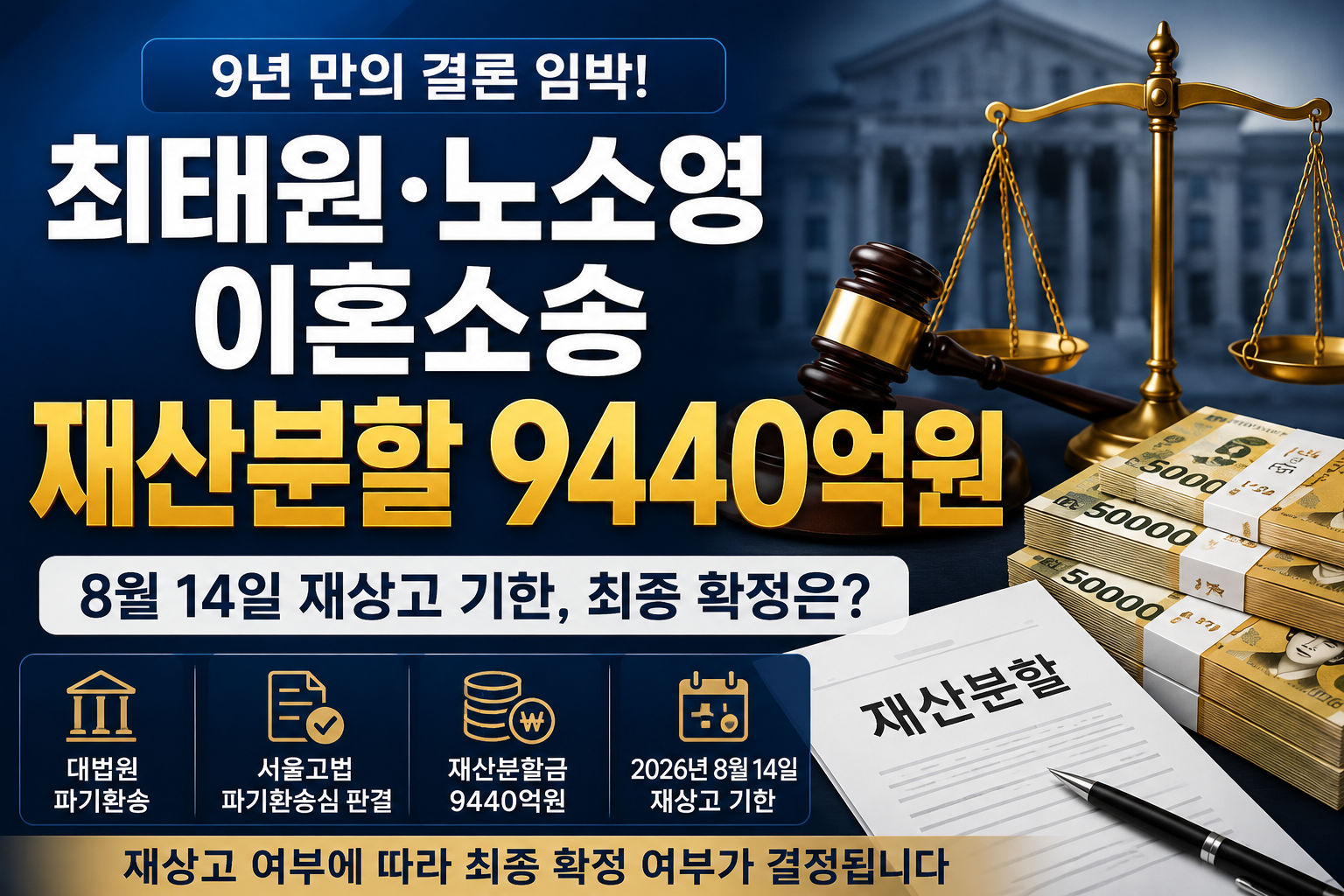 최태원·노소영 이혼소송 9년 만에 마무리되나?｜재산분할 9440억원 오늘 결론
