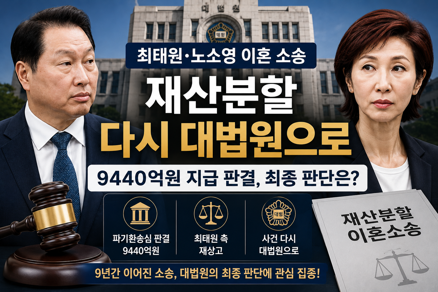 최태원·노소영 이혼 소송, 다시 법원으로 9440억 운명은?