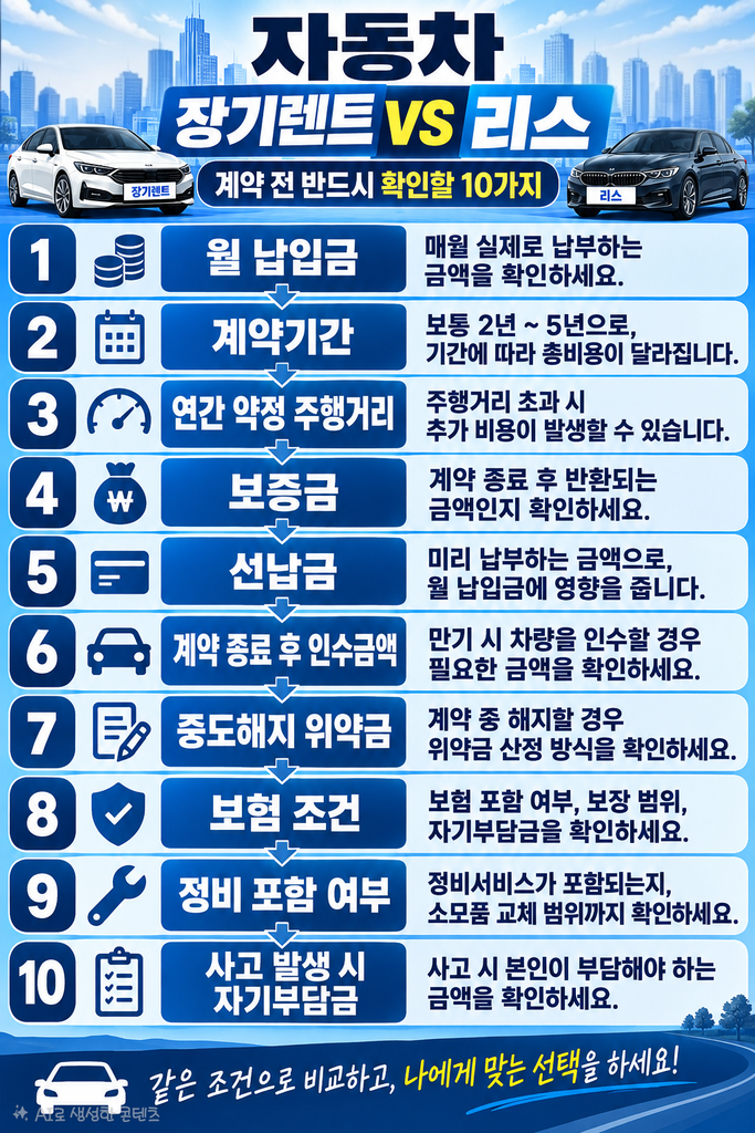 자동차 장기렌트와 리스 계약전 반드시 확인할 사항