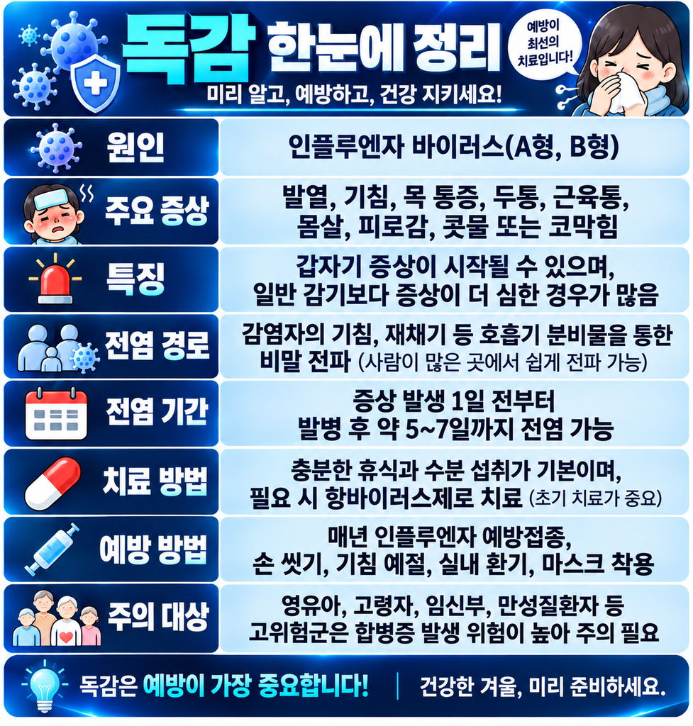독감원인,증상,특징,치료방법에 관한 총정리