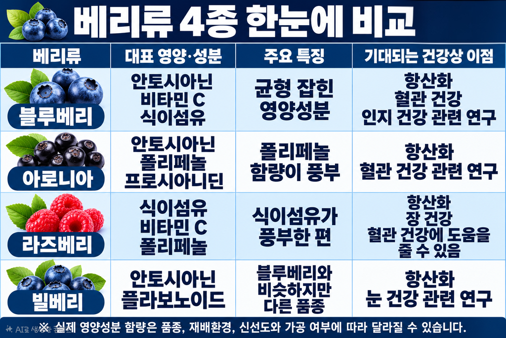 베리류 4종 한눈에 비교