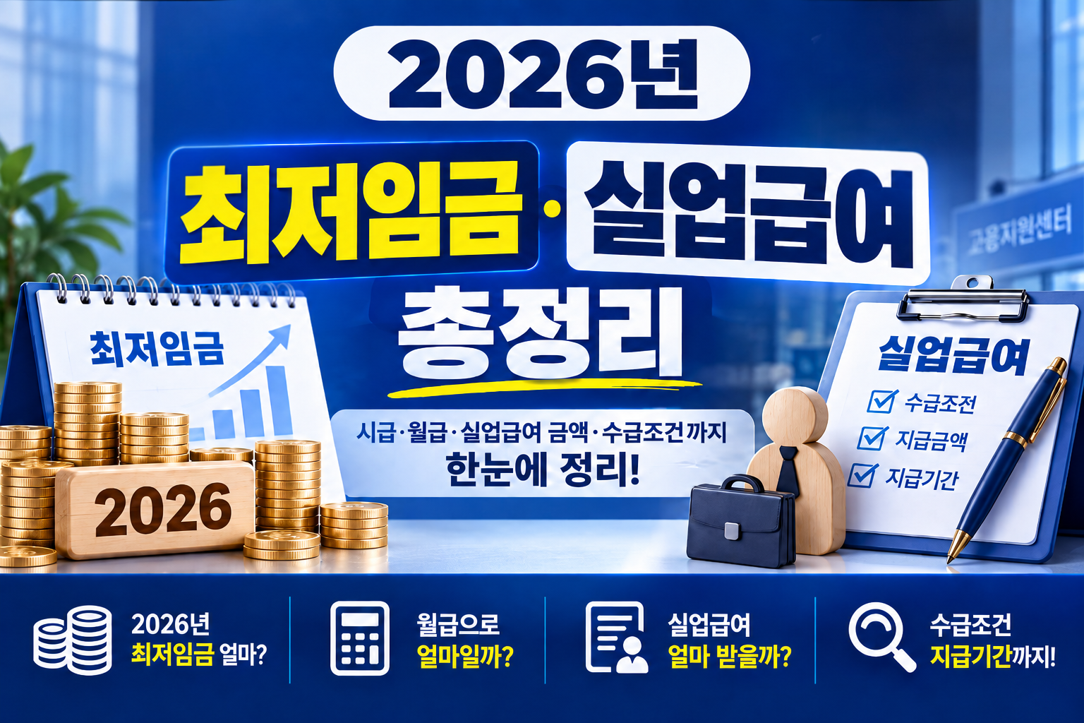2026년 최저임금·실업급여 총정리｜시급·월급·실업급여 금액·수급조건·지급기간