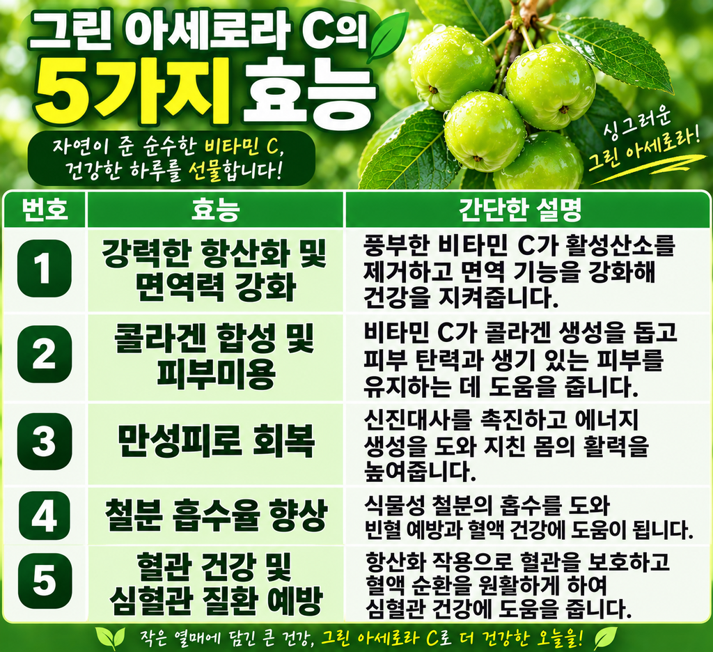 그린 아세로라 C의 5가지 효능