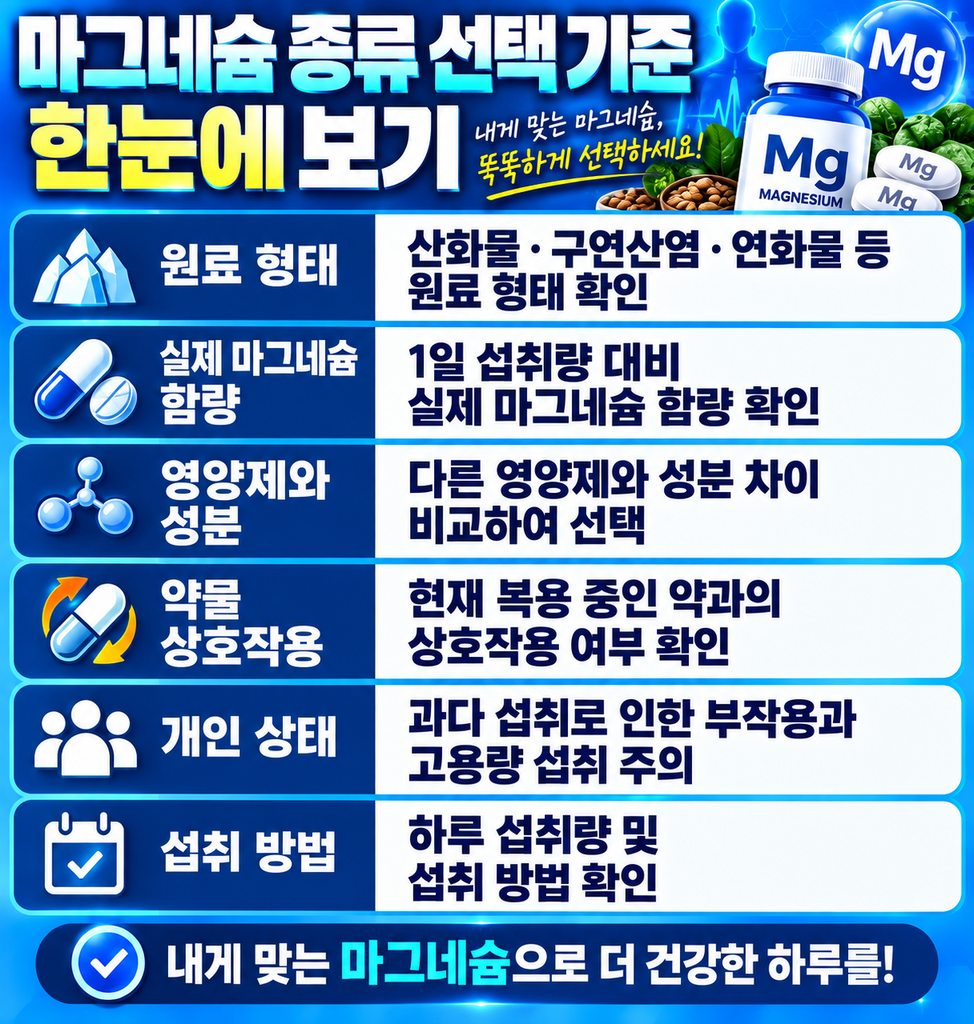 마그네슘 종류 선택 기준 한눈에 보기