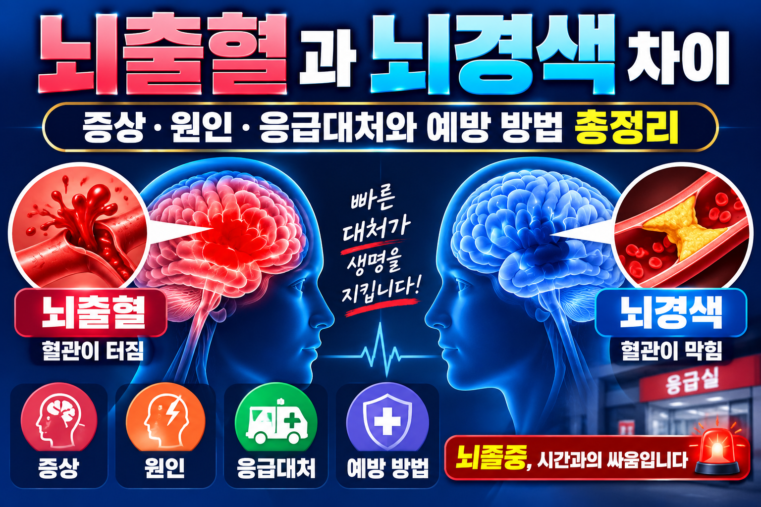 뇌출혈과 뇌경색 차이｜증상·원인·응급대처와 예방 방법 총정리