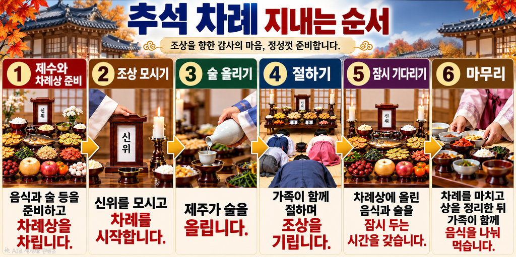 추석 차례 지내는 순서｜차례상 준비부터 조상 모시기·술 올리기·절하기·마무리까지 6단계