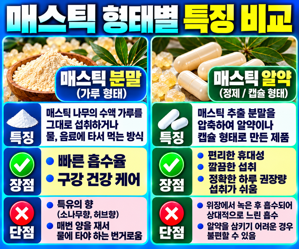 매스틱 형태별 비교