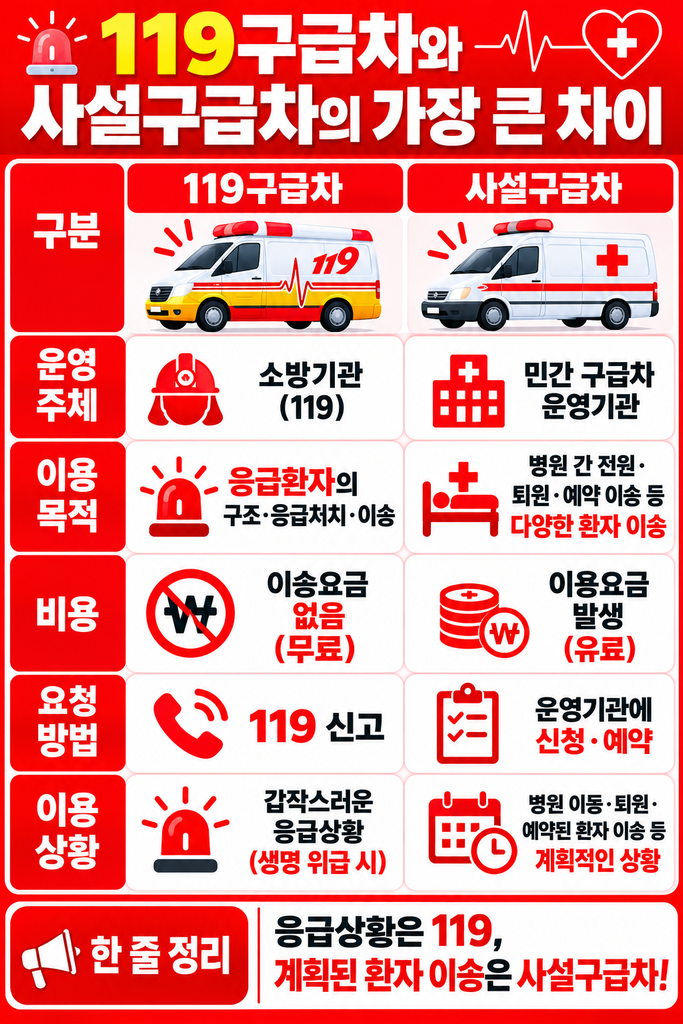 119 구급차와 사설 구급차의 차이점