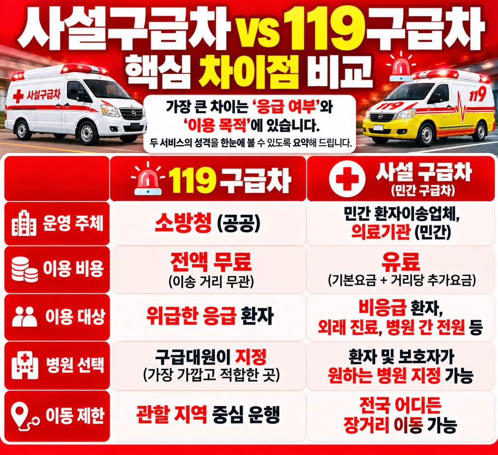 사설구급차와 119구급차 핵심 차이점 비교